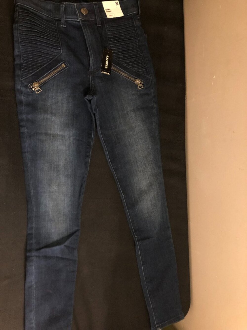 NWT Express High Rise Moto Legging Jeans Dark Wash 2R MSRP $88